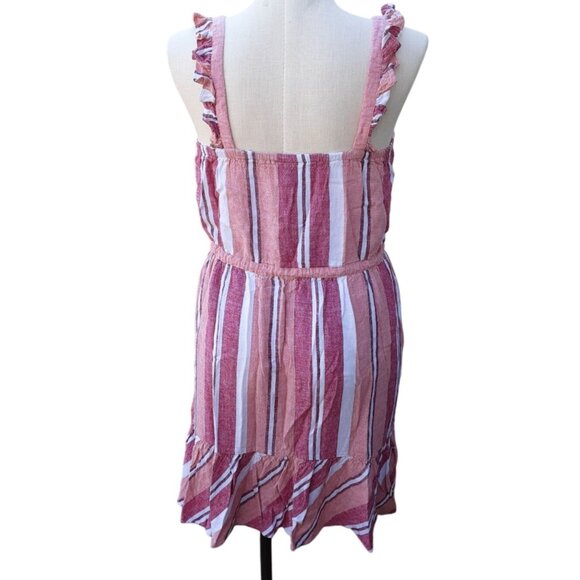 Universal Threads Pink Dress Sundress Womens M Stripes Ruffle Drawstring Cover U - Picture 3 of 9